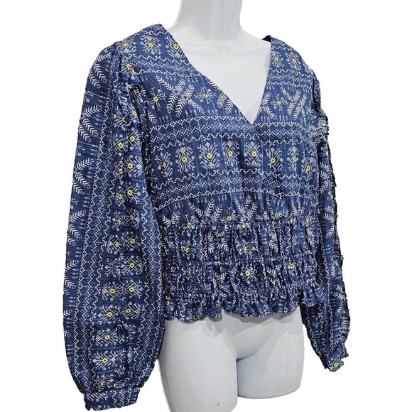 Forever That Girl Anthropologie Blouse Western Boho Cropped Long Sleeve Womens M - Picture 8 of 16
